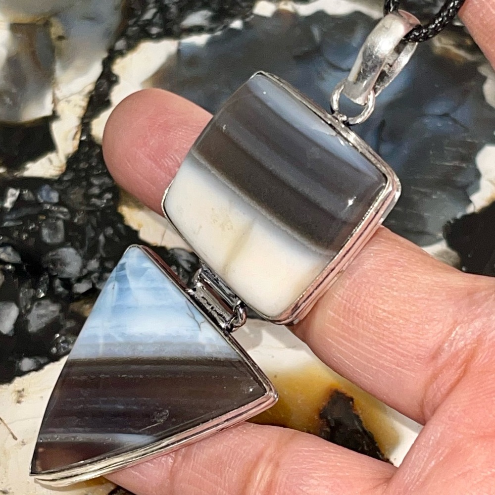 Black & Blue Owyhee Opal Pendant 2 7/8”